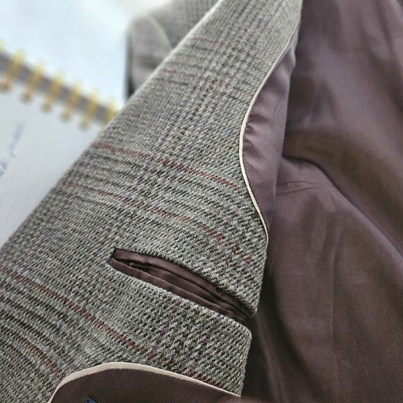 Mens Tailored Clothing by Manhattan Brown Plaid Wool Sport Coat Jacket Size 44L - Picture 9 of 10